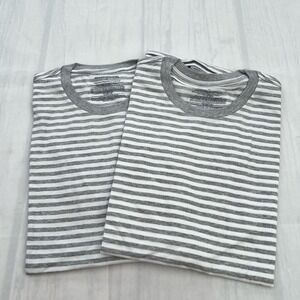 Amazon Essentials Men's Gray Striped Reg-Fit Short Sleeve Crewneck T-Shirts M